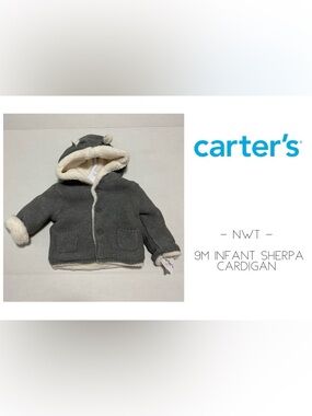 🆕CARTER’S - 9M - NWT - INFANT GREY SHERPA KNIT CARDIGAN SWEATER